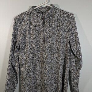 Lulu B Shirt Top Womens Size M Black Tan 1/4 Zip Pullover Animal Print